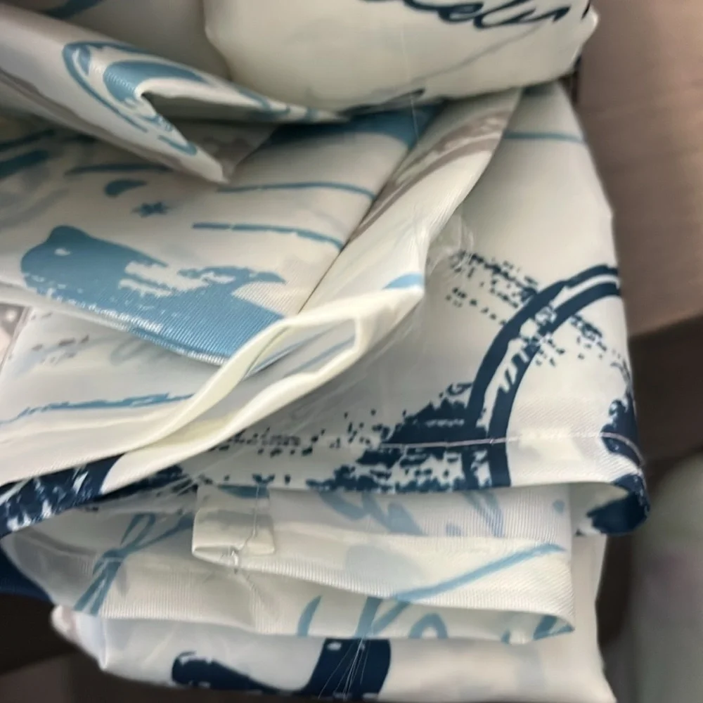 New! Caribbean Joe Blue and White Turtle Shower Curtain Set